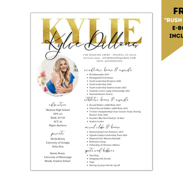 Foil Sorority Resume Template Etsy Foil Sorority Resume Template Etsy
