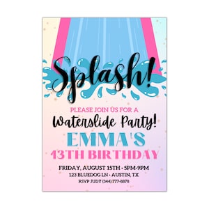 Water slide birthday invitation template - Slipnslide party invitation - Waterpark Invitation - Pool Party Invite - Editable - Colorful