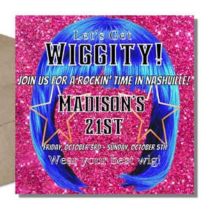 Wig Party Invitation Template - Let&#39;s Get Wiggity Invitation - Wig Birthday Invite - Instant Download - Bachelorette Wig Party Invitation