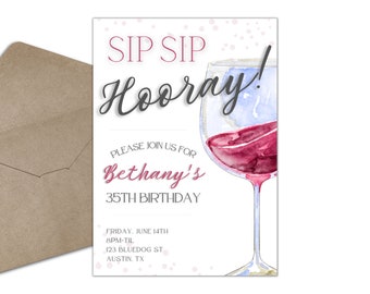 Sip Sip Hooray Invitation: Vineyard Birthday, Engagement, Bridal Shower (Instant Download)