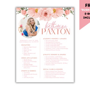 Plantilla de currículum de hermandad - Plantilla de currículum floral - Editable - Con membrete a juego - Carta de presentación - Plantilla de currículum de hermandad rosa