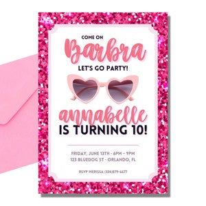 Pink Doll Birthday Invitation Template Hot Pink Doll Birthday Pink Girls Invitation Template Instant Download EDITABLE Printable