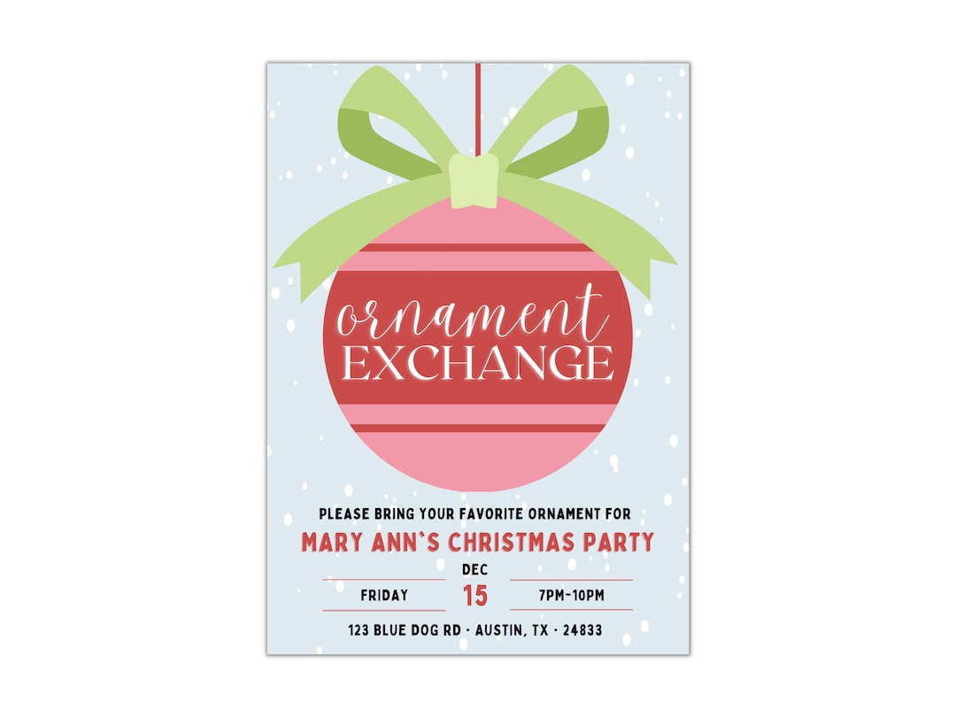 Ornament Exchange Invitation Template Christmas Party Etsy