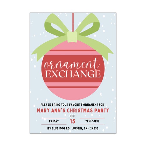 Ornament Exchange Invitation Christmas Party Invite Xmas Etsy