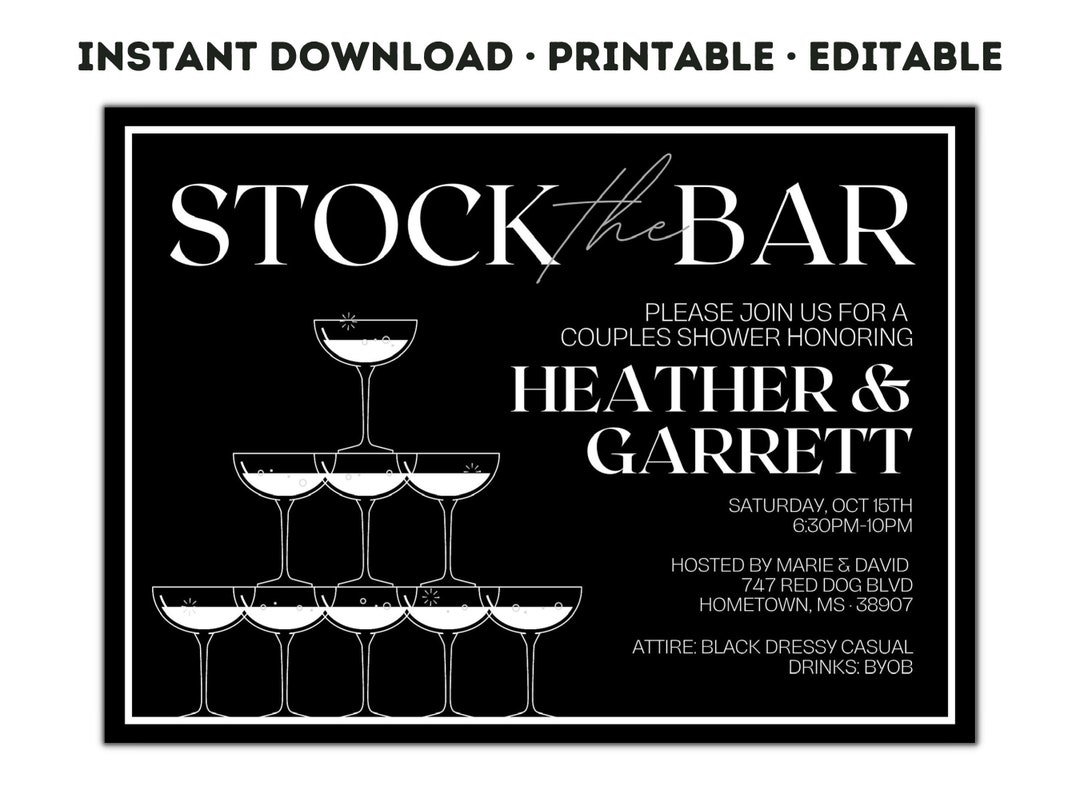 Stock the Bar Invitation Template Couples Wedding Shower Etsy