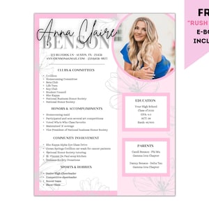 Pink Sorority Resume Template - Editable - Cover Letter - Job Resume Template