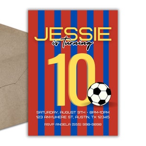 Soccer Invitation Template - Soccer Birthday Invitation - Barcelona Invitation Template - Messi Invitation - Sports Birthday Invitatoion