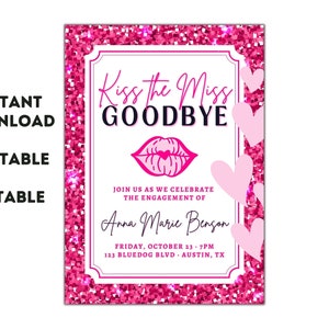 Kiss the Miss Goodbye Shower Invitation Template - Kiss the Miss Goodbye Bridal Shower Invitation - Kiss the Miss Goodbye - Instant Download