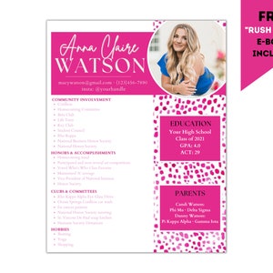 Modelo editável e carta de apresentação de currículo de irmandade Hot Pink Dots
