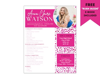Hot Pink Dots Sorority Resume Editable Template and Cover Letter