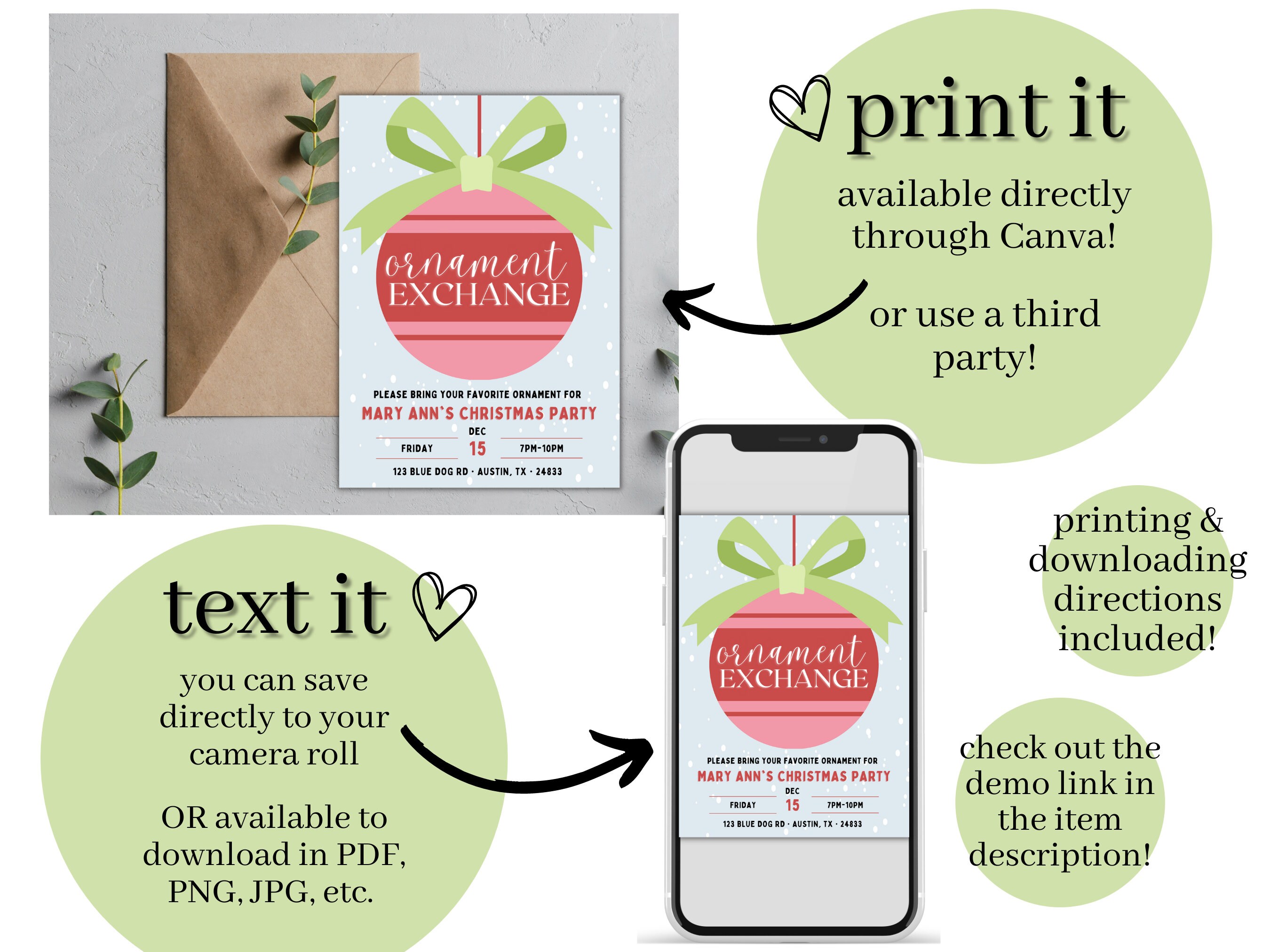 Ornament Exchange Invitation Template Christmas Party Etsy