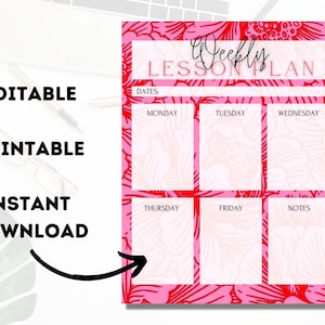 Editable Weekly Lesson Plan Template: Floral Classroom Planner (Digital Download)