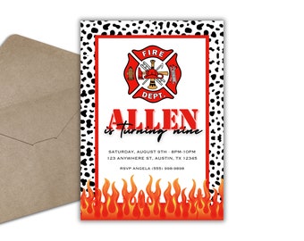 Fireman Birthday Invitation: Dalmatian Print, Firefighter Logo (Digital Template)