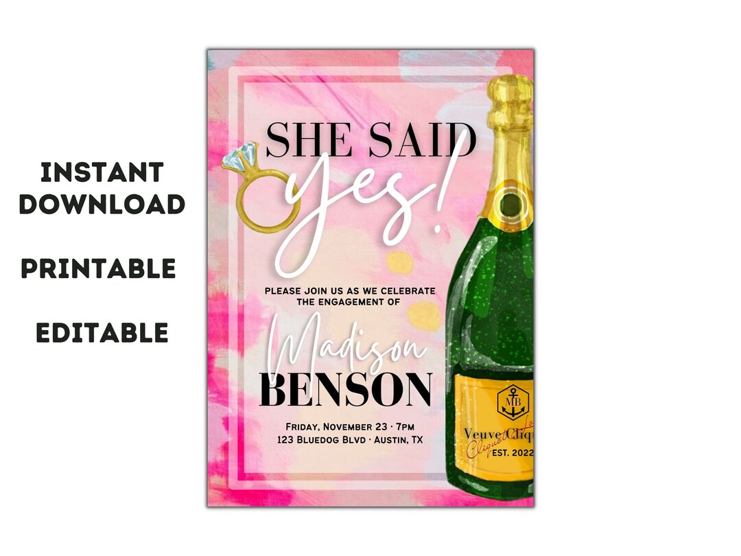 She Said Yes Invitation Template Engagement Party Invitation Template