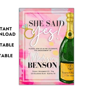 She Said Yes Invitation Template - Engagement Party Invitation Template - Just Engaged Invitation - Instant Download - Printable - Preppy
