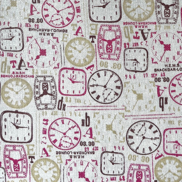 Self-Adhesive A4 Cotton Fabric Sheets, Vintage Clocks Sticker Fabric