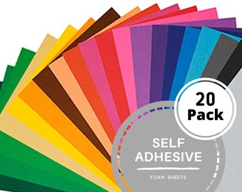Adhesive Foam Sheets, 20 Peel & Stick EVA Foam, Sticky Backed Moosgummi for Crafts - Pack of 20
