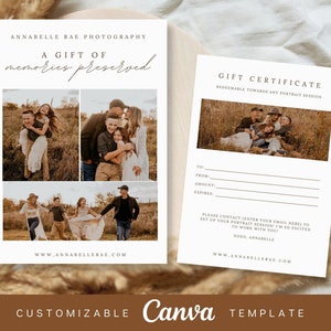 Photographer Gift Certificate CANVA Template, Photography Gift Card, Gift card for Photographer, Photography Voucher