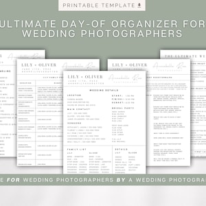 Wedding Photographer Timeline, Wedding Day Organizer Template, Photographer Planner, Photographer Cheat Sheet, Photographer Canva Template