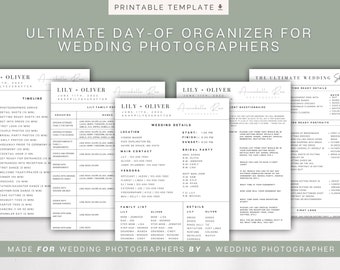 Wedding Photographer Timeline, Wedding Day Organizer Template, Photographer Planner, Photographer Cheat Sheet, Photographer Canva Template