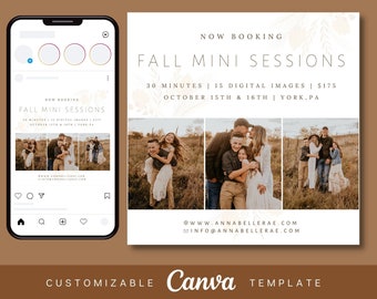 Fall Mini Session Template, Canva Mini Session, Photography Template, Autumn Mini Session Templates,  Photographer Marketing template