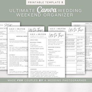 Wedding Weekend Planner | Wedding Organizer | Wedding Day Timeline Template | Wedding Shot List |  Wedding Program Template | Wedding Decor