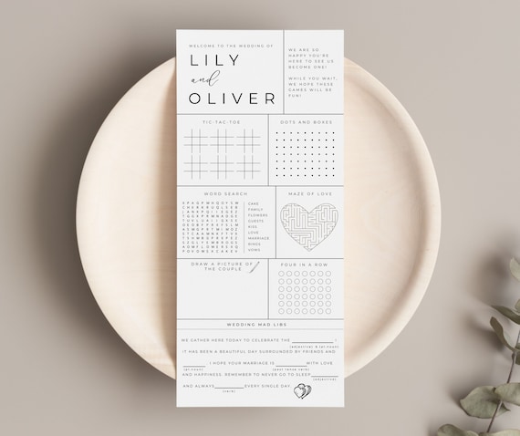 Minimalist Wedding Activity Menu, Modern Game Sheet (Digital Download)