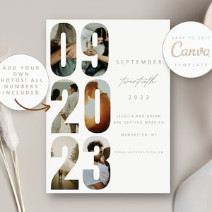 Modern Minimal Save the Date Template, Save The Date With Photo, Photo Strip Save the Date, Photo Booth Canva Editable Template