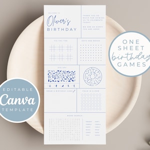 Minimalist Birthday Party Games, Birthday Party Activity Menu Template, Game Sheet, Birthday Party Decor, Printable, Digital Download