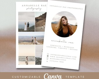 Photography Business Card Canva Template, Photographer Business Card Canva Vertical Minimalist Template, Photo Business Card Template