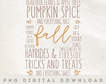 Fall Words PNG | Sublimation Design Digital Download | DTG Print | Fall Sublimation | Autumn Digital File