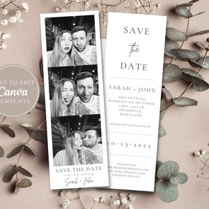 Personalized Photo Strip Save the Date, Editable Canva Template, DIY Printable 2x6 Bookmark Invitation, Customizable Wedding Announcement