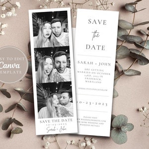 Modern Minimal Save the Date Template, Save The Date With Photo, Photo Strip Save the Date, Photo Booth Canva Editable Template