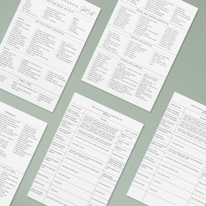 May include: A printable wedding checklist with sections for getting ready portraits, ceremony, reception details, reception choices, and detailed family portraits. The checklist is printed on white paper with black text.