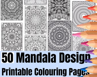 50 Mandala Coloring Pages | Adult Coloring Pages | Printable Mandala coloring PDF | Digial mandala coloring pages