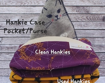 Handkerchief Case for Pocket, Purse, Backpack Etc with Attached 2nd Pouch for Storage for Used Hankies, Travel Size