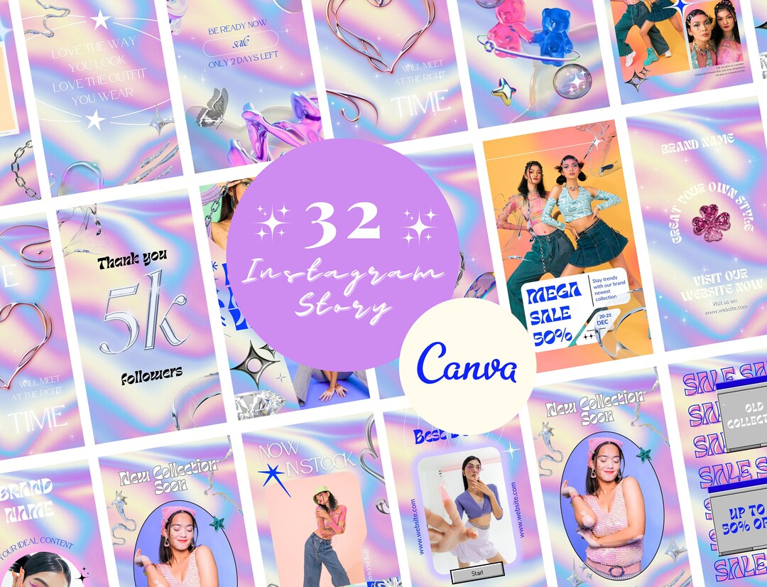 32 Instagram Y2K Aesthetic Stories Templates Canva | Purple Gradient ...