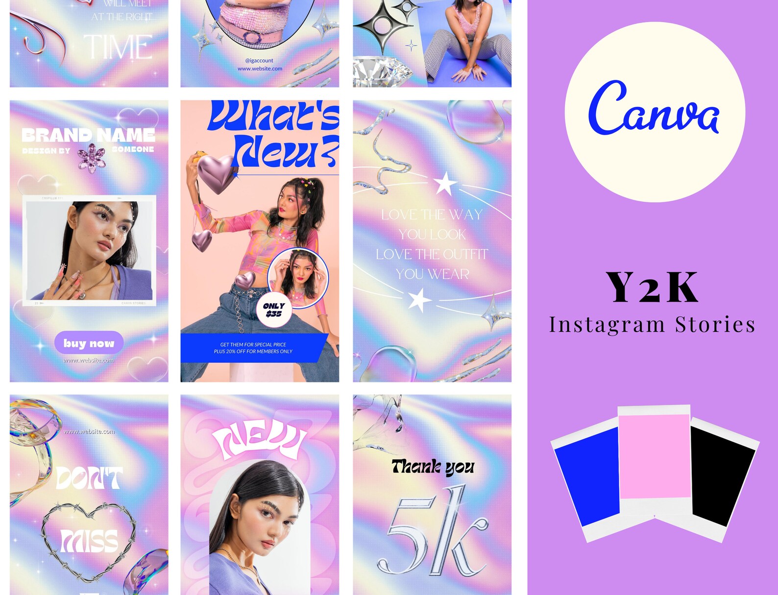 32 Instagram Y2K Aesthetic Stories Templates Canva | Purple Gradient ...