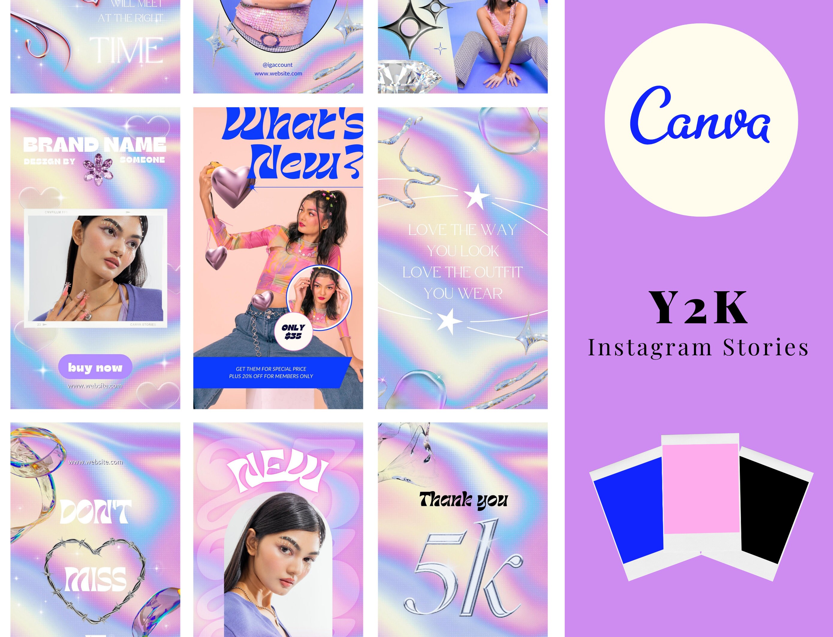 32 Instagram Y2K Aesthetic Stories Templates Canva | Purple Gradient ...