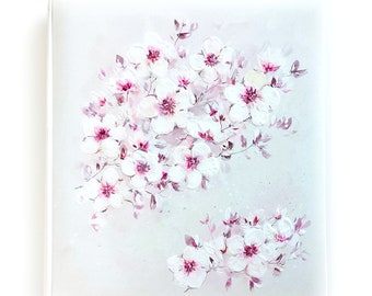 Large Photo Album 3D Art / Hand painted Sakura Wedding Book / Hard-cover book with firm blank white pages