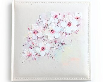 Hand-painted Photo album Cherry Blossom / Exquisite Hard-covered Book with dimensional surface / Blank pages inside / 3D Art Scetchbook