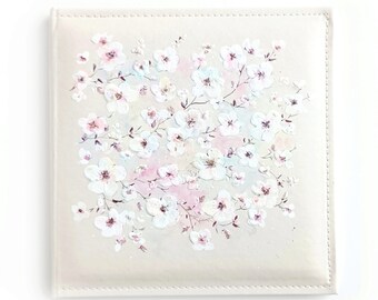 Hand-painted Photo album Cherry Blossom / Exquisite Hard-covered Book with dimensional surface / Blank pages inside / 3D Art Scetchbook