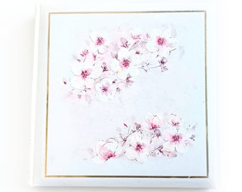 Grand album photo de fleurs de cerisier / Livre à couverture rigide peint à la main avec des pages blanches / Album de mariage / Livre d'art Sakura