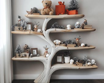 Montessori-Inspired Tree Bookshelf – Handmade Wooden Wall Shelf for Kids Room