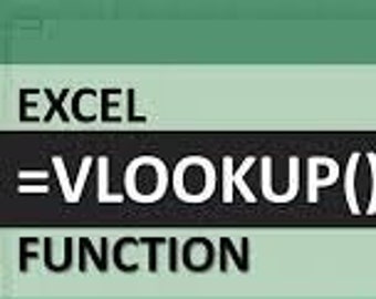 May include: A green and black Excel spreadsheet with the text "=VLOOKUP() FUNCTION" on a green background. The spreadsheet has a green cell with the letter "X" in it.