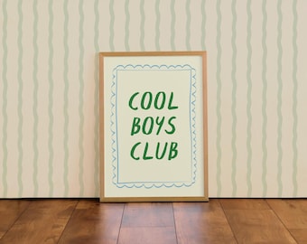 Cool boys club | Colourful Typographic Wall Art Print | For Kitchen | Nursery | Boys Bedroom | Kids Bedroom A4
