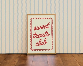 Sweet treats club | Colourful Typographic Wall Art Print | For Kitchen | Bedroom | Living Room A4