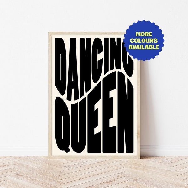 Disco Inspired | Black and Cream | Monotone | Dancing Queen | Disco Wall Art Print | Typographic | A4