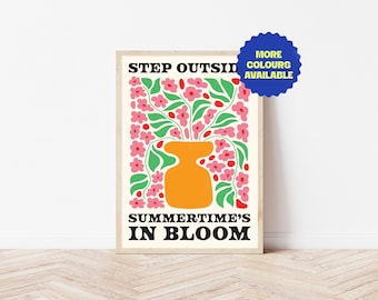Step Outside Summertime's In Bloom | Manchester | Colourful Typographic Floral Wall Art Print | For Kitchen | Living Room | Bedroom | A4 A5