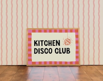 Kitchen disco | Colourful Typographic Wall Art Print | For Kitchen Decor A4
